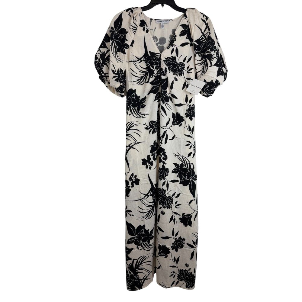 Ellen Tracy Black Maxi Dress S Knit Long Dress.Tropical floral - Picture 7 of 8